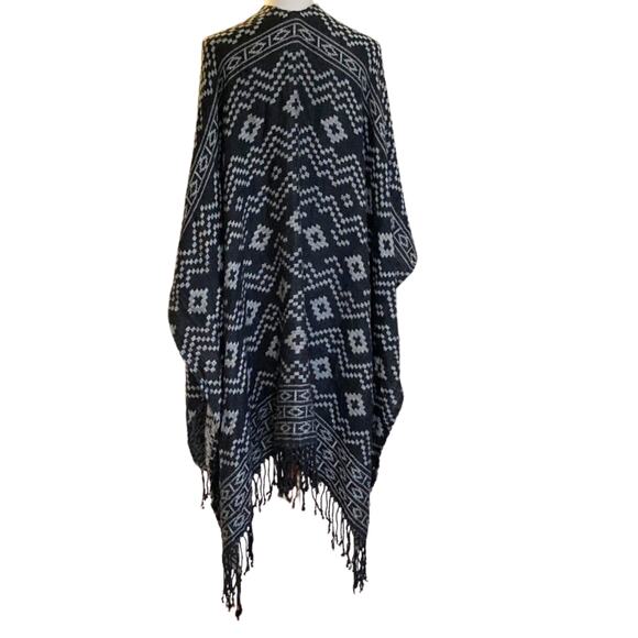 Y2K Poncho/Shawl, One Size, Black/Gray - Picture 4 of 5